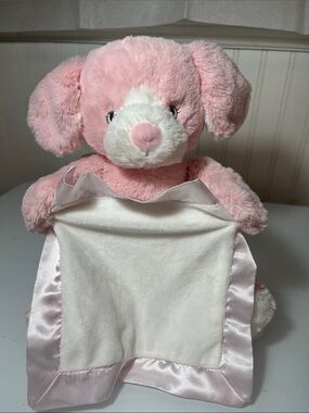 Pink Plush Puppy Lovey with Satin Trim Peek-A-Boo Stuffed Animal